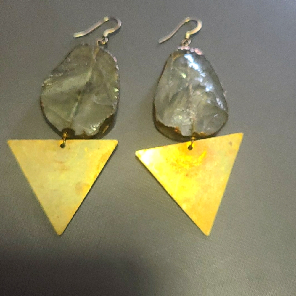 Crystal quarts and brass earrings